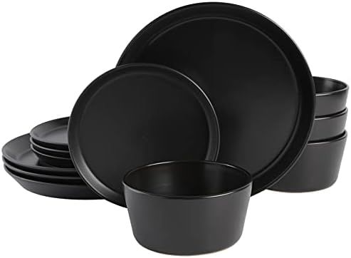 Gibson Elite Soho Lounge Sofia Coupe Dinnerware Set, Service for 4 (12pcs), Black | Amazon (US)