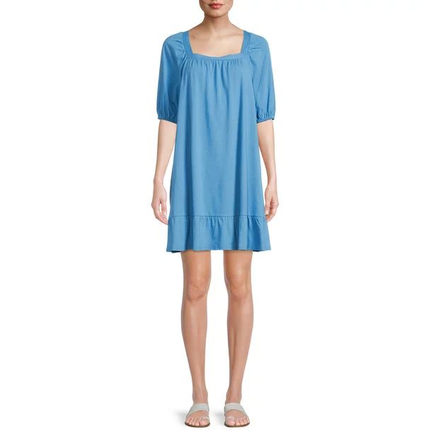 Time and Tru Women's Square Neck Dress - Walmart.com | Walmart (US)