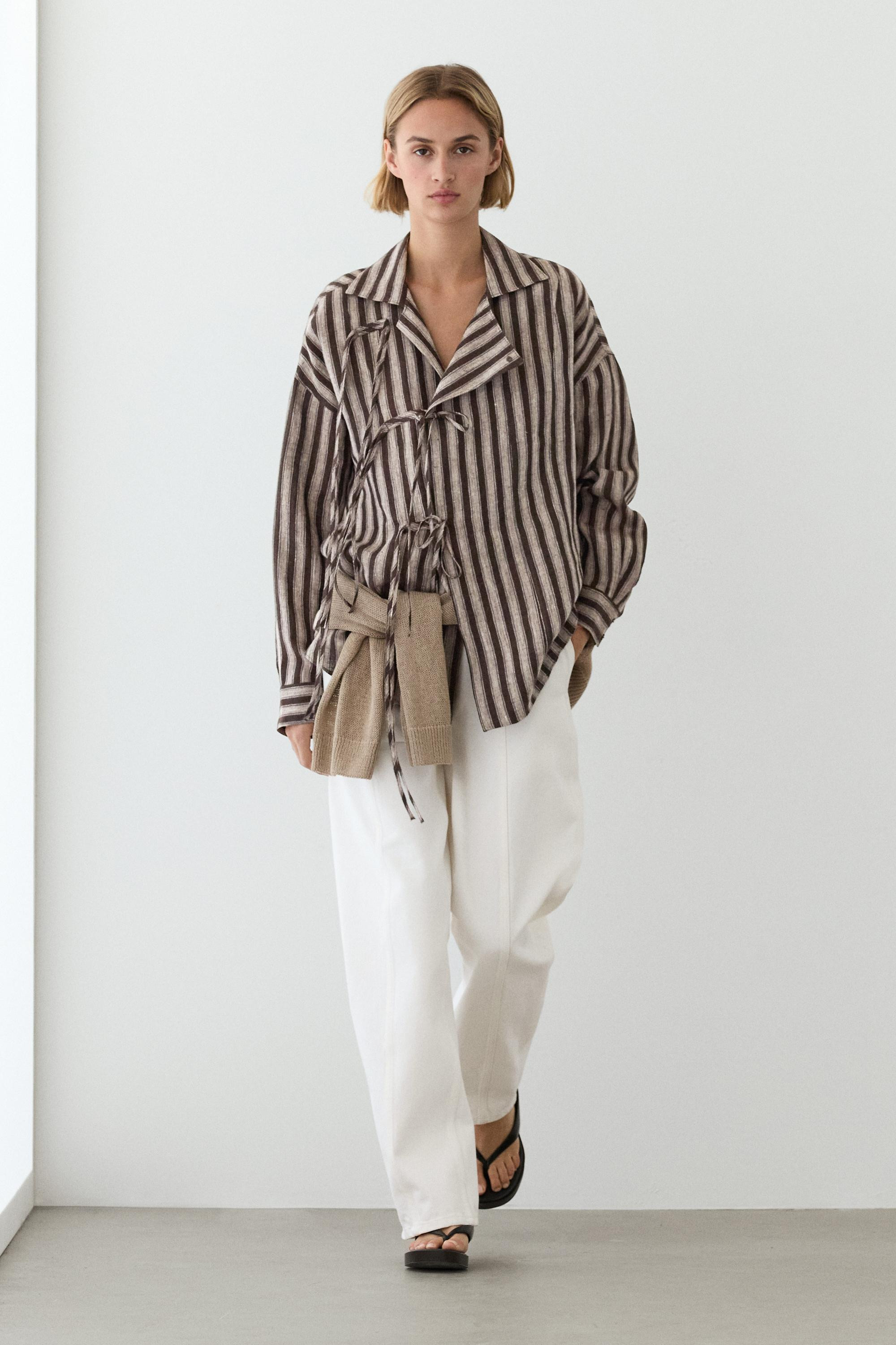 Hemd mit Streifen und Wickeldetail | Massimo Dutti DE