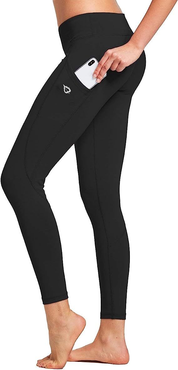 BALEAF Women's Mid-Waist Yoga Leggings Side Pockets 28" Workout Running Athletic Pants (XS-2X) | Amazon (US)