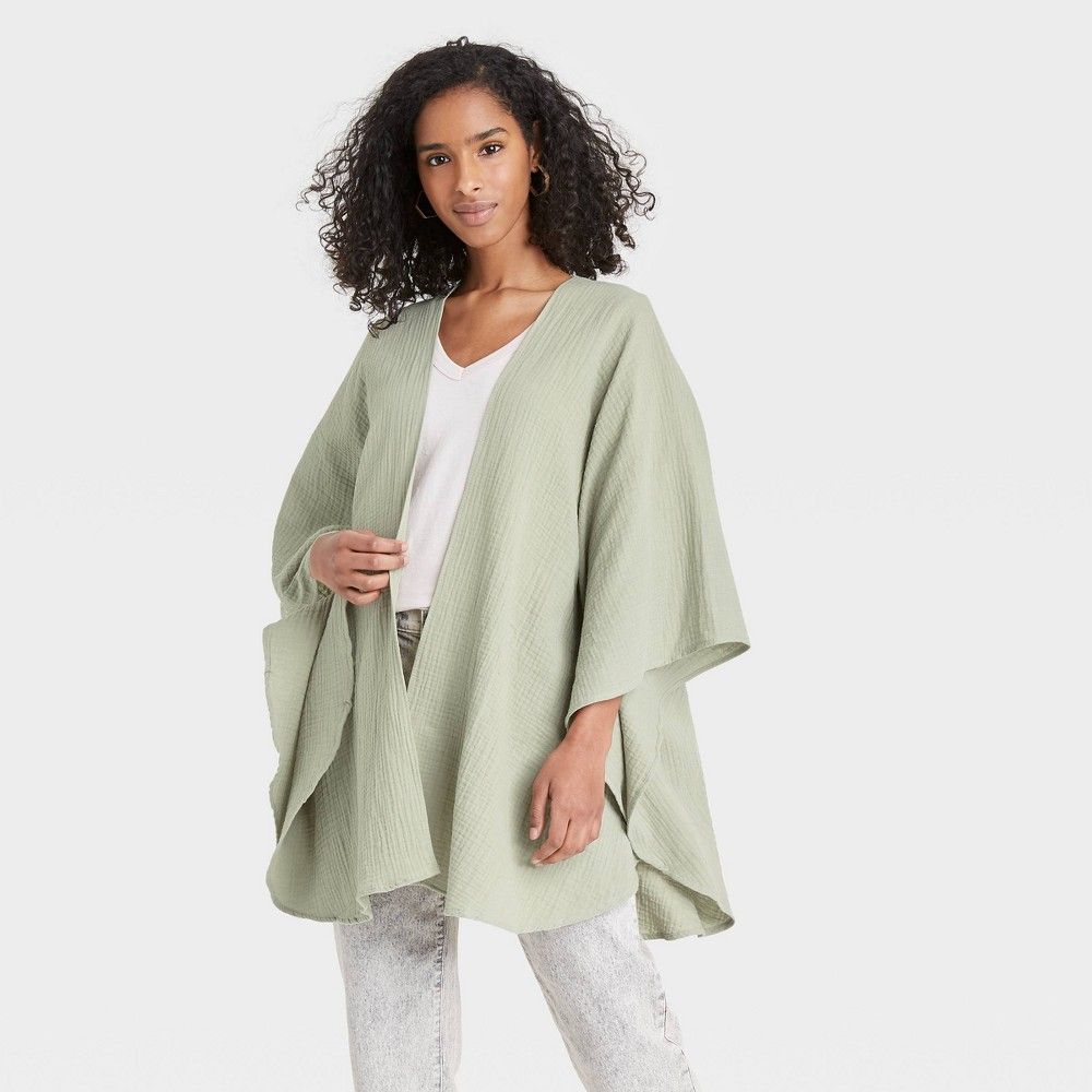 Women's Gauze Wrap Jacket - Universal Thread Green One Size | Target