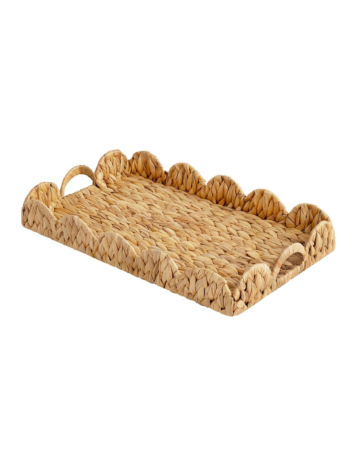 StorageWorks Rectangle Wicker Scalloped Tray, Rattan Serving Trays with Handles, Water Hyacinth B... | Amazon (US)