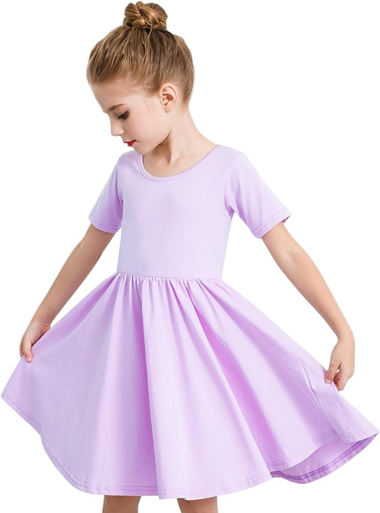 Stelle Girls Short Sleeve Dress Summer Kids Toddler Skater Twirl A Line Solid Color T-Shirt Dress... | Amazon (US)