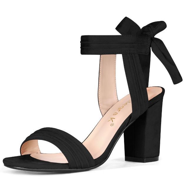 Allegra K Women Open Toe Ankle Tie Back Chunky Heel Sandals | Target