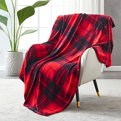 SOCHOW Flannel Fleece Throw Blanket 60 x 80 Inches, All Season Plaid Red Blanket for Bed, Couch, Car | Amazon (US)