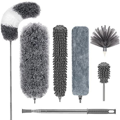 DELUX Microfiber Feather Duster,7 PCS Reusable Bendable Washable Cobweb Duster with 100 inches Extra Long Extension Pole for Cleaning Ceiling Fan, High Ceiling, Blinds, Furniture & Cars | Amazon (US)