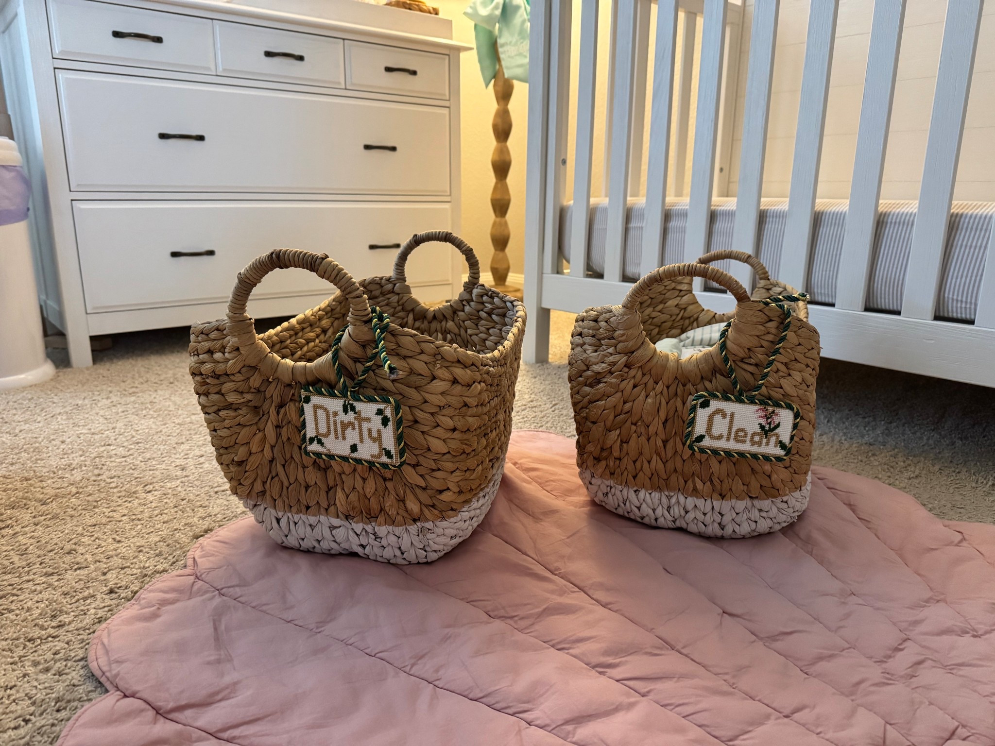 Needlepoint laundry bin labels complete! 🧺

#LTKBaby #LTKHome #LTKFamily