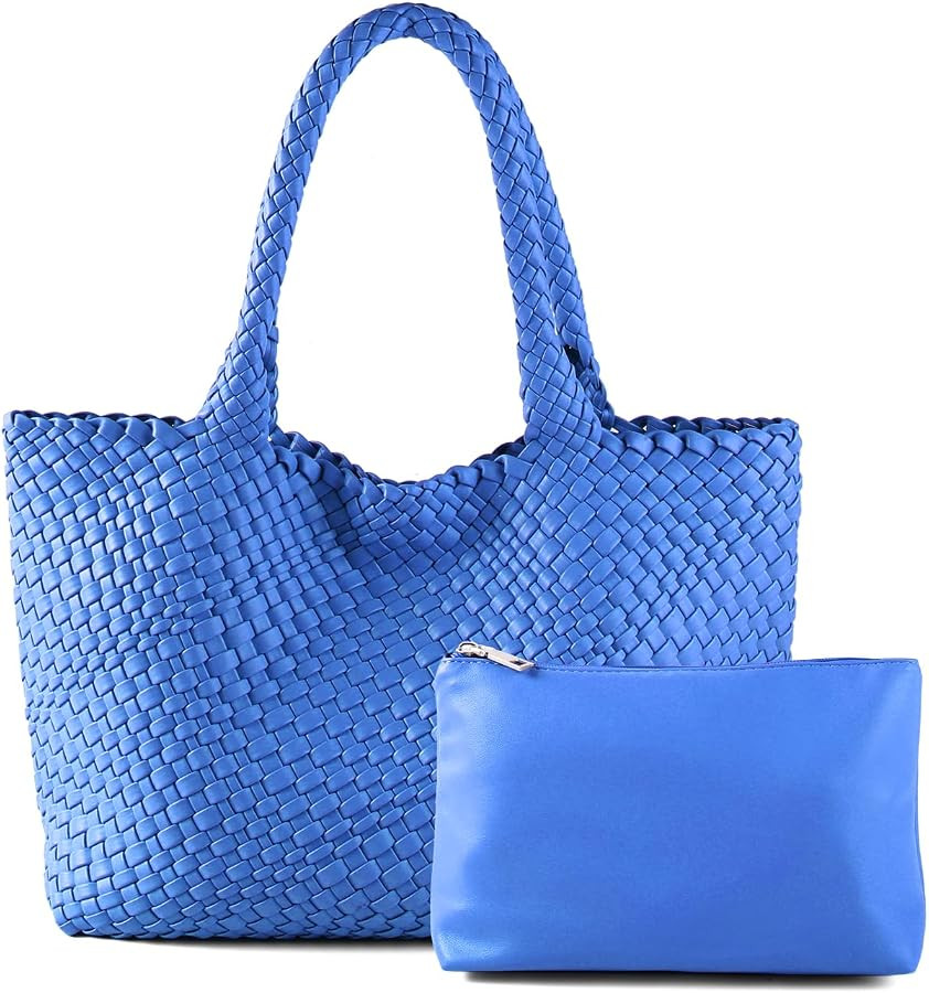 Woven Tote Bag Womens Purse Vegan Leather Shoulder Handbags Fashion Summer Beach Tote Bags Large ... | Amazon (US)
