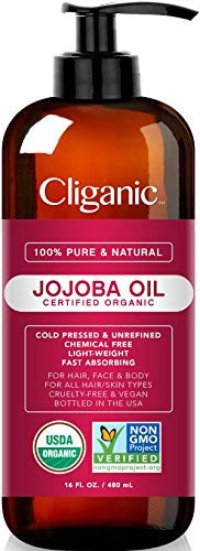 Cliganic Organic Jojoba Oil 16 oz, 100% Pure | Bulk, Natural Cold Pressed Unrefined Hexane Free for Hair & Face | Base Carrier Oil | Amazon (US)