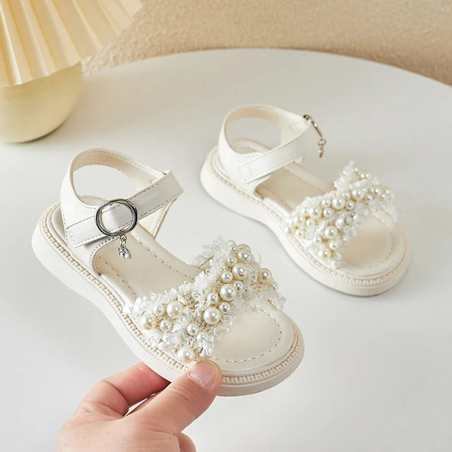 Girls Sandals 2023 New Summer Princess White Sandals Pearl Platform Baby Beach Shoes Non-slip Fla... | AliExpress (US)