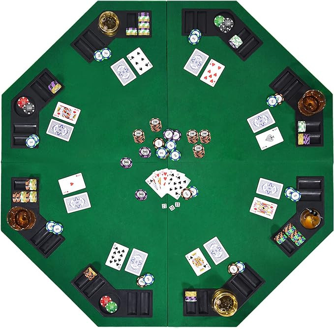 EVIEUN 48" 8-Player Foldable Poker Table Top, Casino Texas Hold'em Layout, Portable Anti-Slip Bla... | Amazon (US)