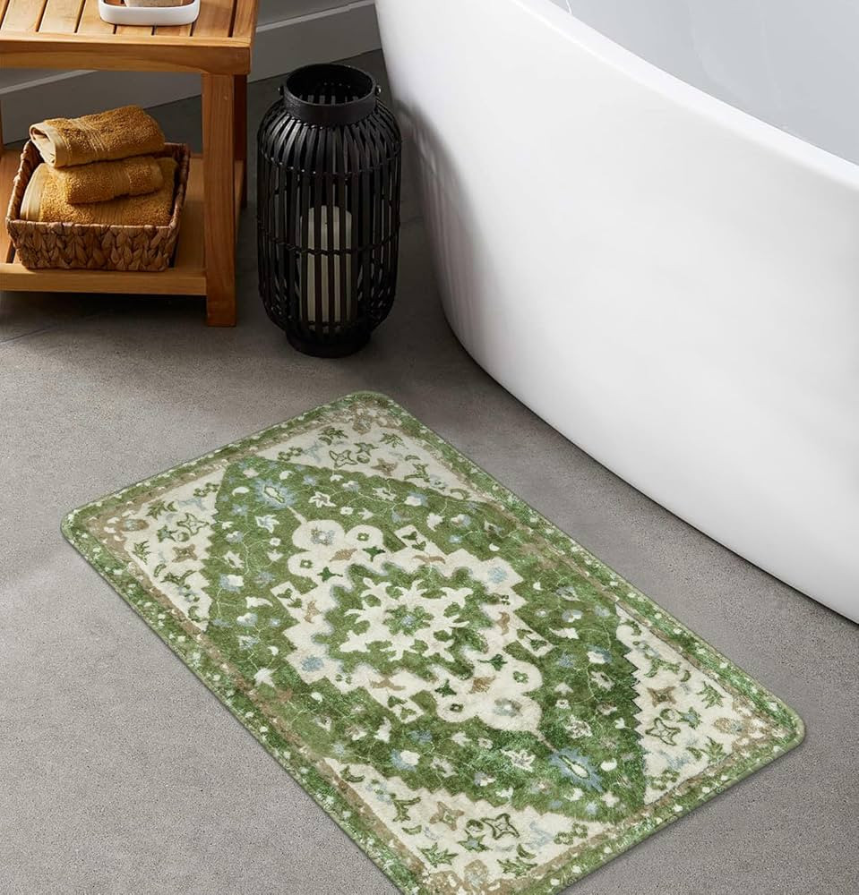 Uphome Vintage Tribal Bath Mat Sage Green Boho Non-Slip Bathroom Rug Oriental Soft Machine Washab... | Amazon (US)