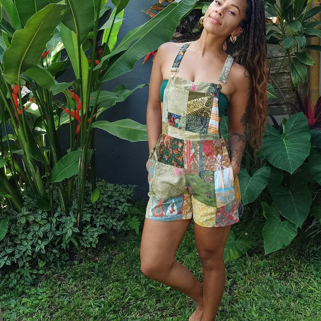 Patchwork Short Overalls by Lotus Tribe 100% Cotton Upcycled Hippy Style Short Overalls With Adju... | Etsy (US)