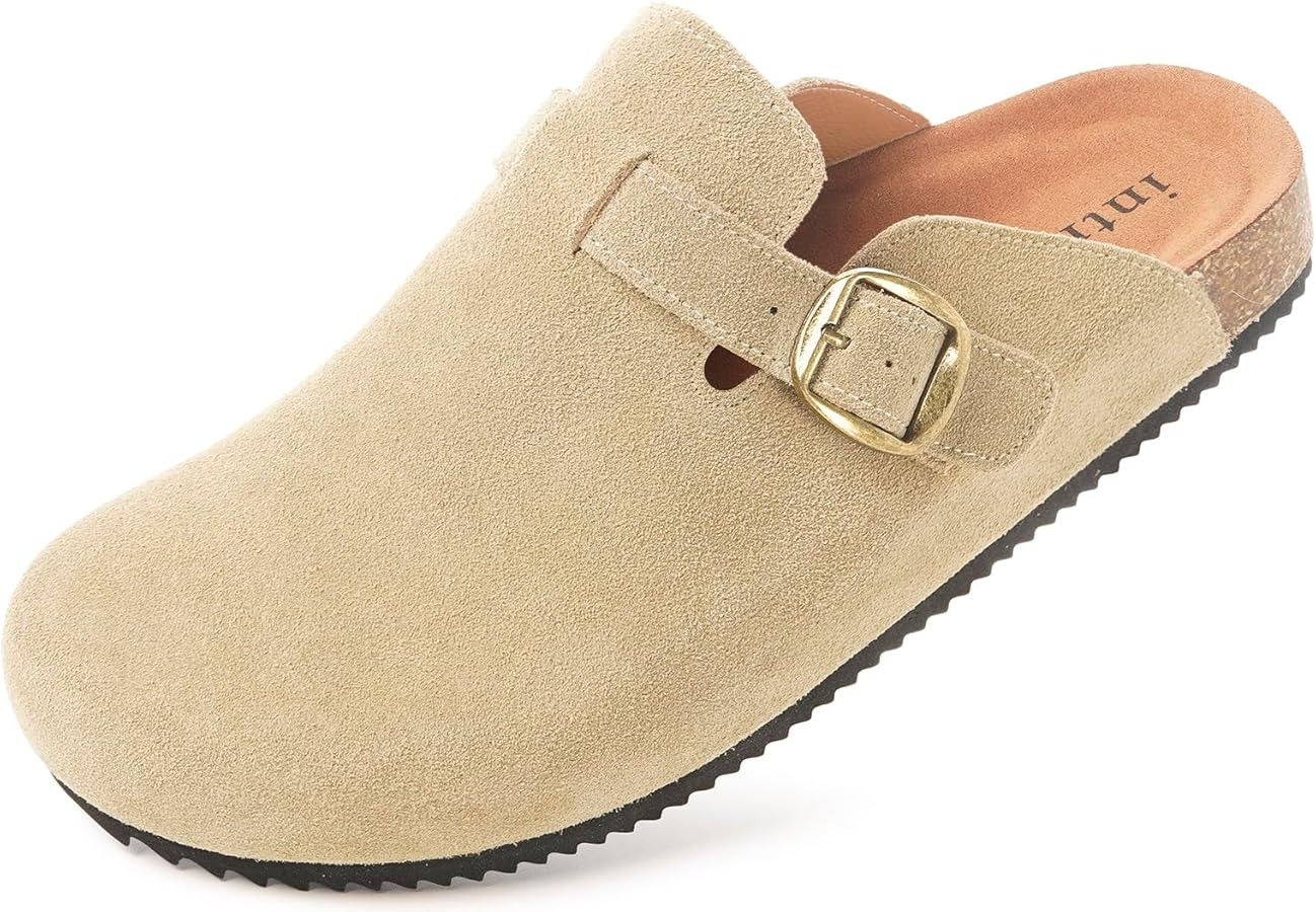 Womens Suede Clogs Mens Genuine Leather Mules Cork Footbed Sandals with Arch Support | Amazon (US)