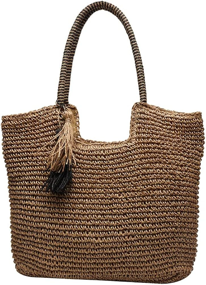 OWGSEE Straw Beach Bag, Summer Woven Tote Bag with Tassels Large Shoulder Handbag Straw Purses an... | Amazon (US)