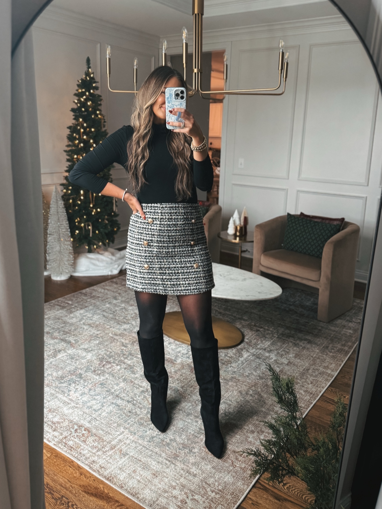 Amazon Holiday Outfit idea the prettiest tweed skirt and fleece lined turtleneck. I love the suede knee high boots they pair perfectly with holiday outfits! 

Fit true to size I have a medium in both and sized up a half in the boots



#LTKFindsUnder50 #LTKHoliday #LTKStyleTip