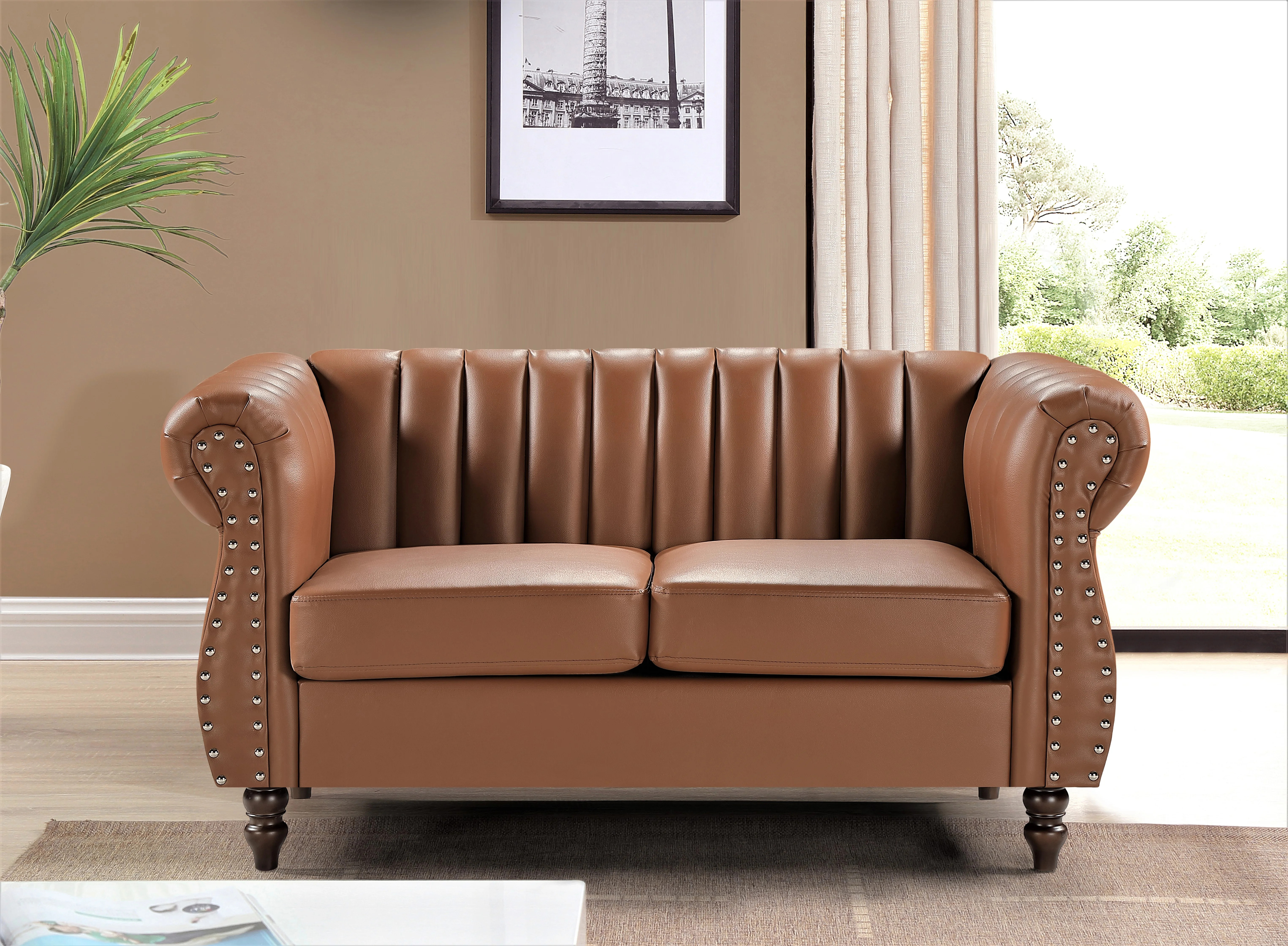 Uspridefurniture Faux Leather Rolled Arms Loveseat, Brown | Walmart (US)