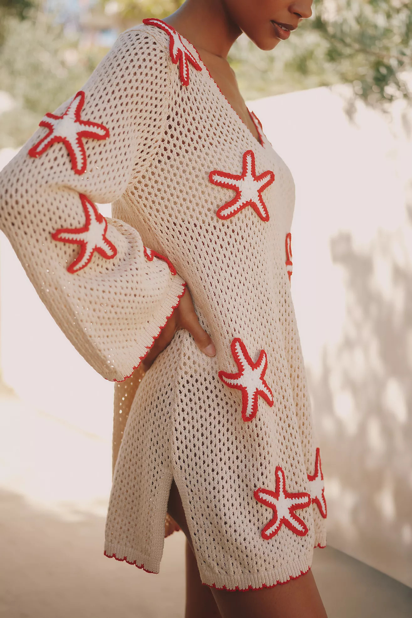 Flat White Starfish Stitched Mini Cover-Up Dress | Anthropologie (US)