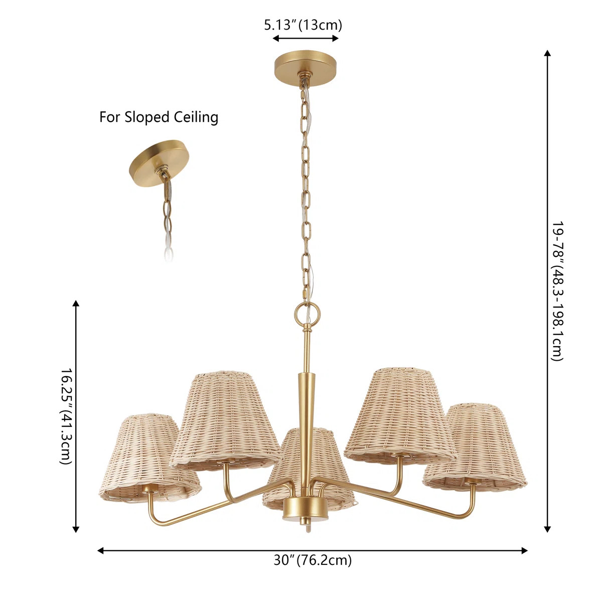 Libby 30" 5-Light Modern Coastal Sleek Woven Rattan/Iron LED Chandelier | Wayfair North America