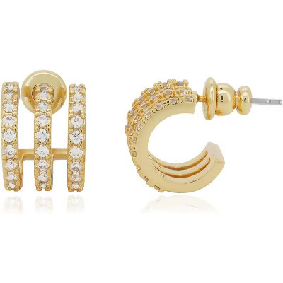 14K Gold Plated Triple Huggie Illusion Stud Earrings | Double Huggie Hoop Earrings for One Hole | Gold Hoop Earrings for Women | Target
