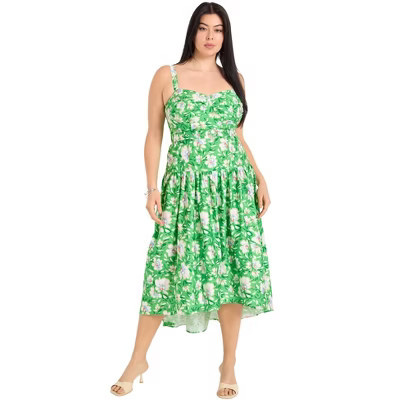 June & Vie High-Low Midi Dress - 30 W, Flowers Green | Target