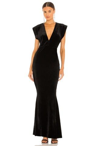 Norma Kamali V Neck Rectangle Gown in Black from Revolve.com | Revolve Clothing (Global)