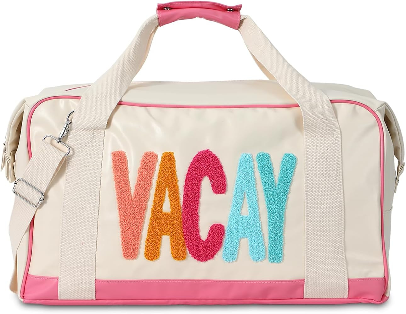 DYSHAYEN Chenille Letter Travel Duffle Bag Large PU Leather Weekender Overnight Bag for Women Car... | Amazon (US)