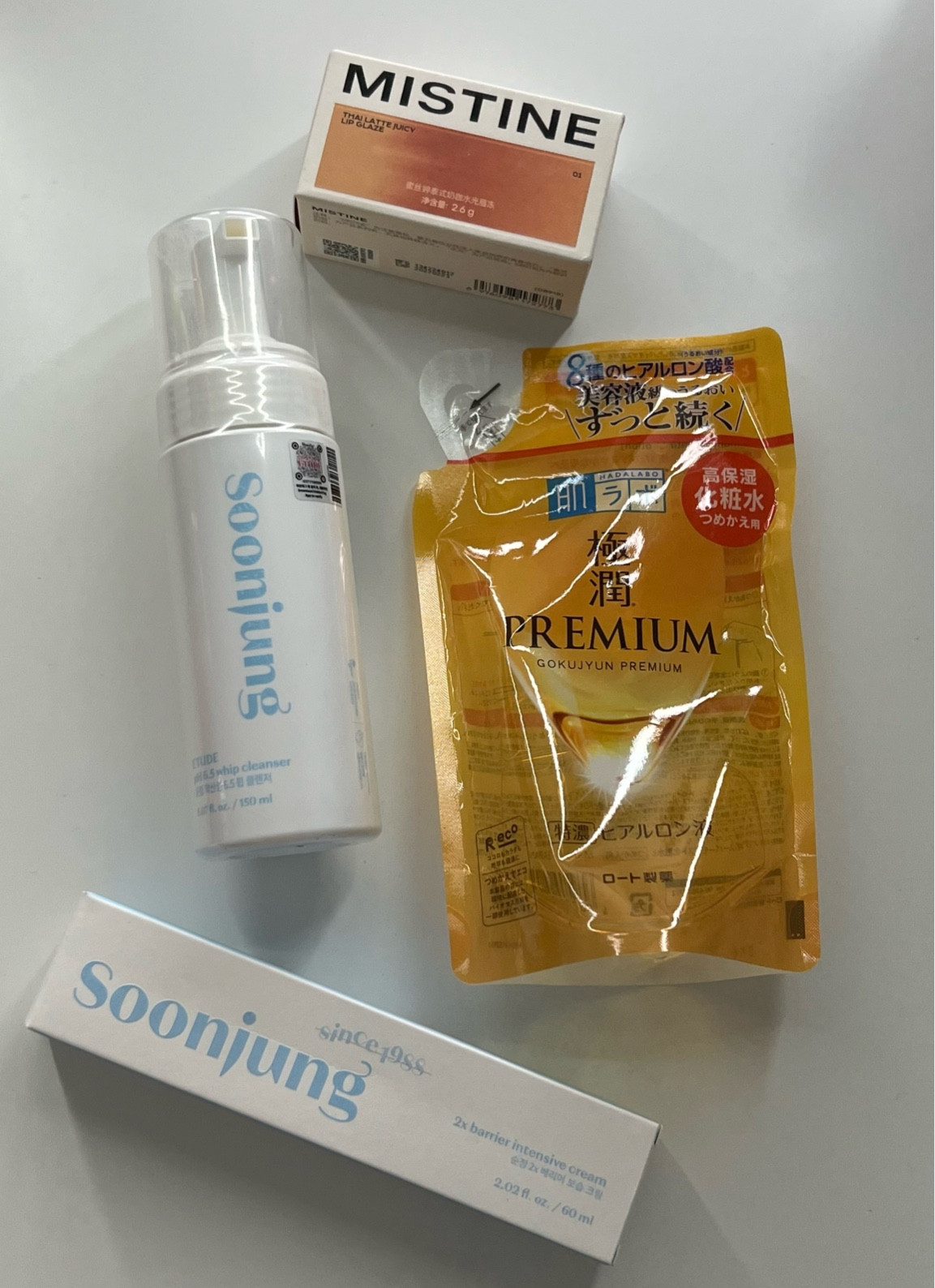 skincare restock🤍 korean skin care, kbeauty, mistine lip glaze, hadalabo premium lotion, soon jung whip cleanser, soon jung 2x barrier cream

#LTKBeauty