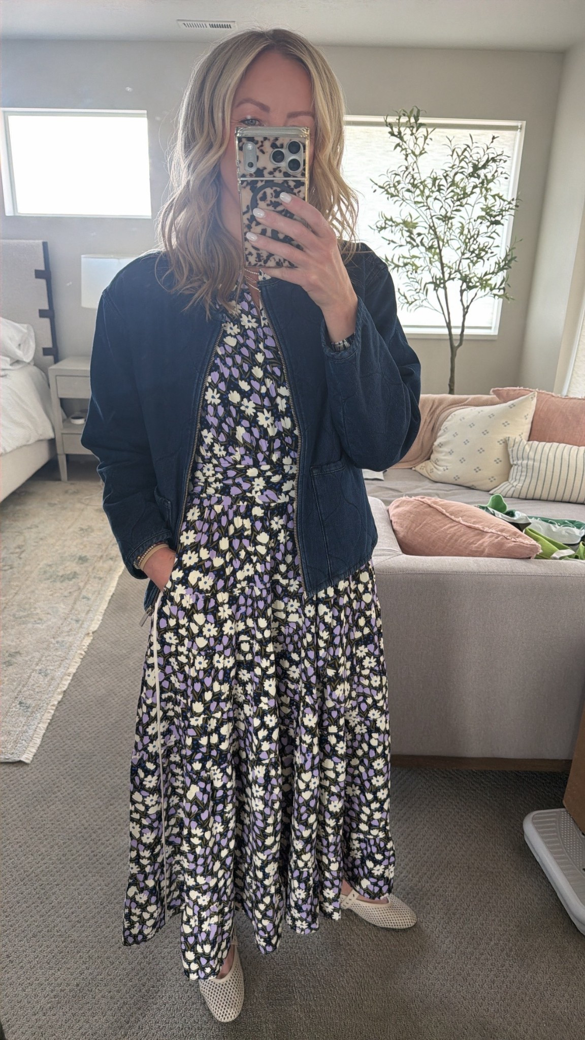 Old Me & Em dress made fresh with new shoes and jacket. 

Linking the Madewell shoes on Zappos because this color is sold out on the Madewell site. 

Jacket is on sale but sizes are starting to go. I’m wearing a small  