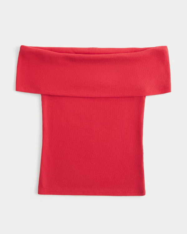 Women's Ribbed Off-the-Shoulder Foldover Top | Women's Clearance | HollisterCo.com | Hollister (US)