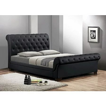 Leighlin Modern Queen Sleigh Bed with Upholstered Headboard, Black | Walmart (US)