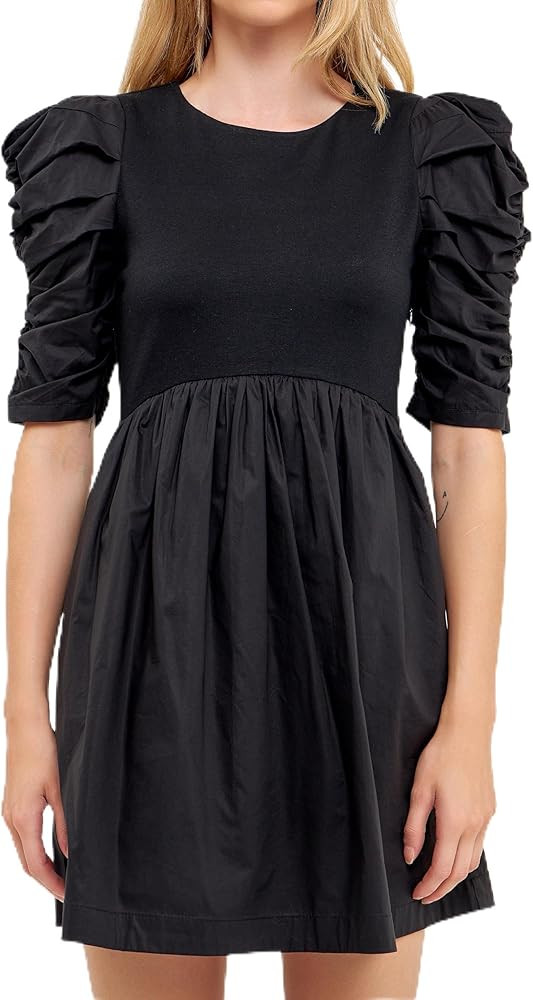 English Factory Women's Pleated Puff Sleeves Mini Dress | Amazon (US)