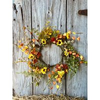 Fall Wreath With Pinecones, Sunflowers & Foliage, Mini Wreath, Autumn Centerpiece, Decor, Harvest | Etsy (US)