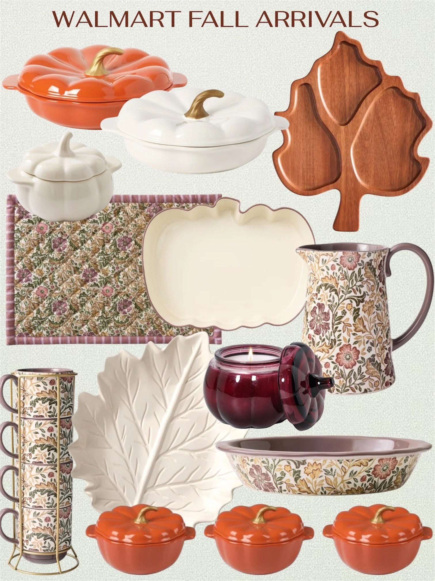 New fall arrivals from Walmart: leaf serving tray, pumpkin stoneware dishes, pumpkin shaped candles and the Edith Vine floral collection by BH&G. 



Fall table top, fall home arrivals, fall decor, thanksgiving dinnerware, thanksgiving table decor, fall candle, pumpkin dish

#LTKSeasonal #LTKHome #LTKfoodie