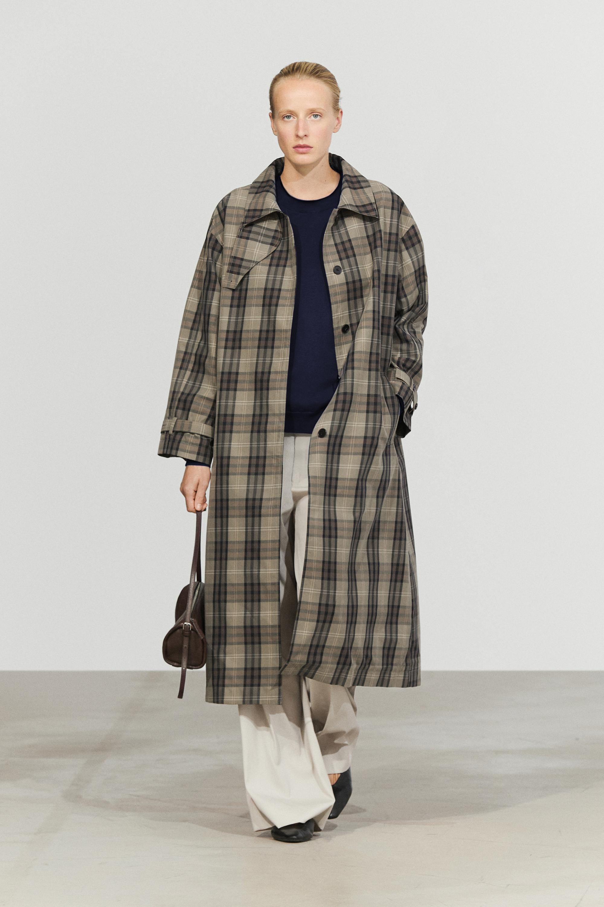 Long cotton blend plaid trench coat | Massimo Dutti UK