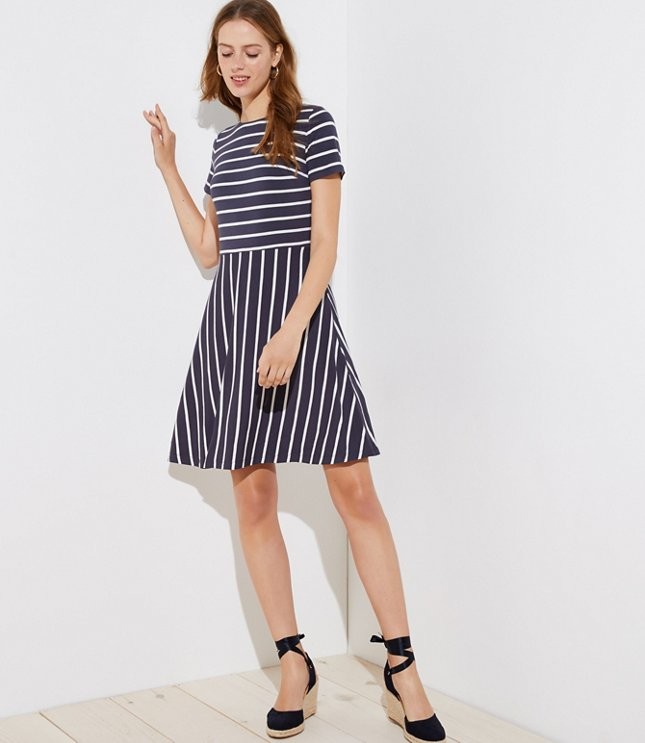 Striped Cutout Back Flare Dress | LOFT | LOFT