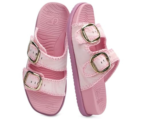 COFACE Womens Sandals Classy Buckles Cloud Cushioned Casual Slides Size 6-12 | Amazon (US)