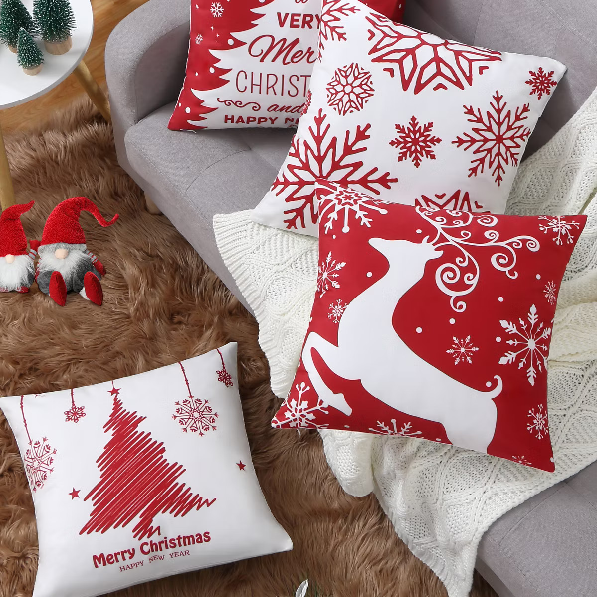 Velvet Christmas Pillow Covers 18x18 4-Pack - Deer/Snowflake/Tree Holiday Decor for Sofa Couch Be... | Target