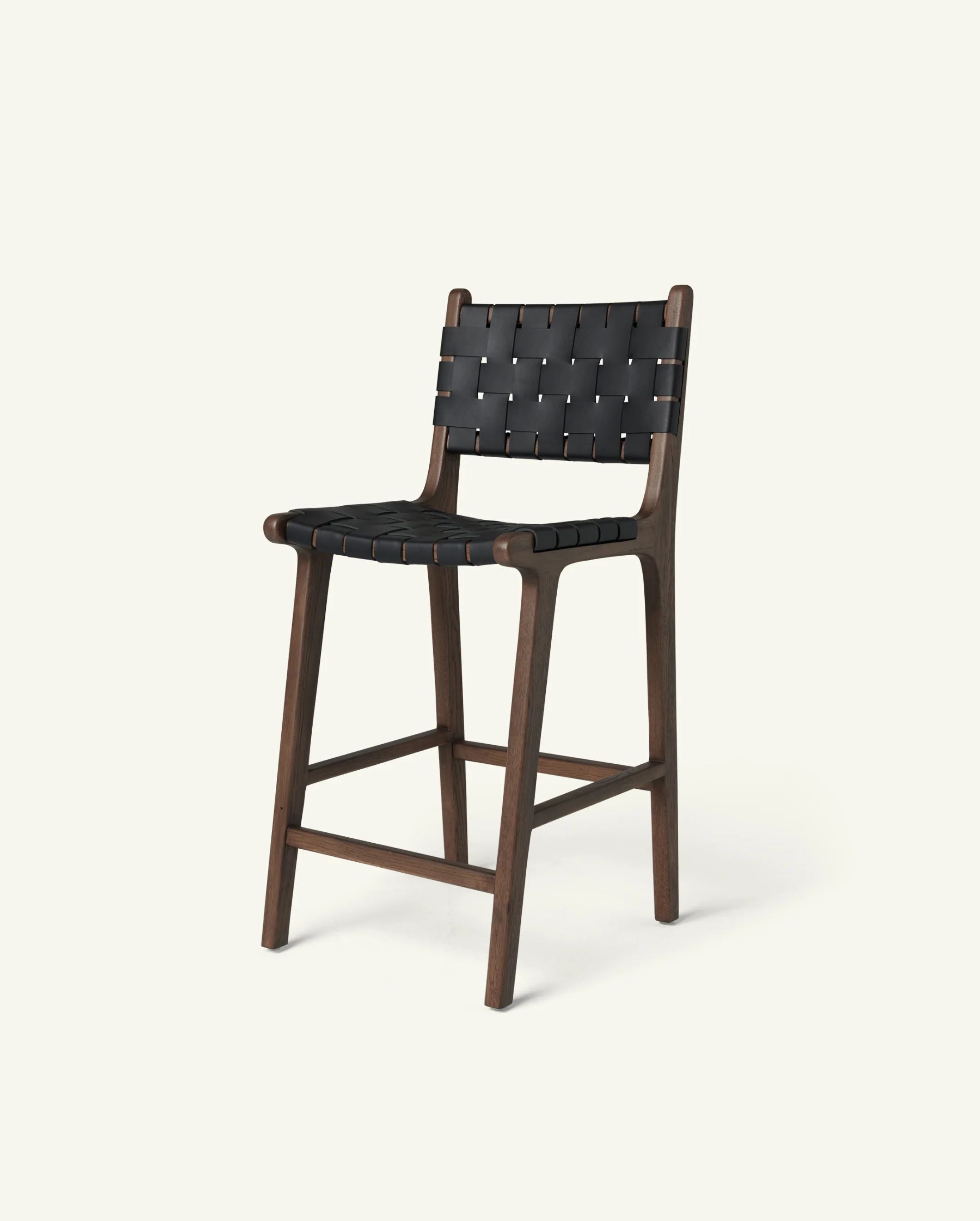 Stool #2 - Counter Stool in Walnut with Woven Black Leather | Hati Home