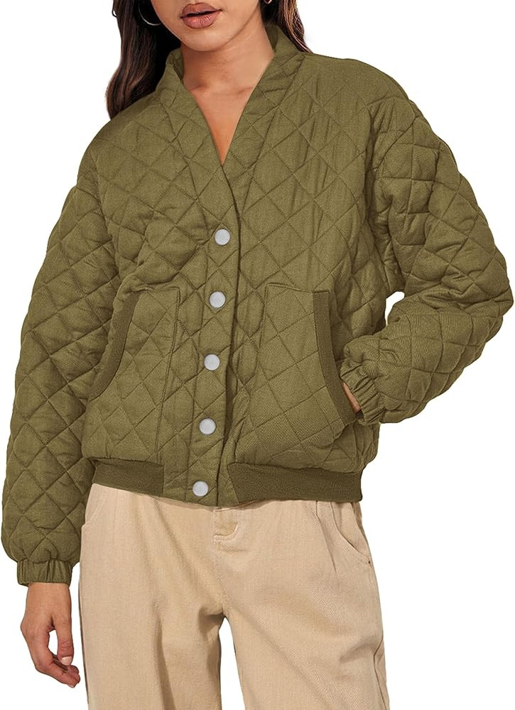 PRETTYGARDEN Women's 2023 Winter Quilted Jackets Button Down Long Sleeve Padded Warm Outerwear Fa... | Amazon (US)