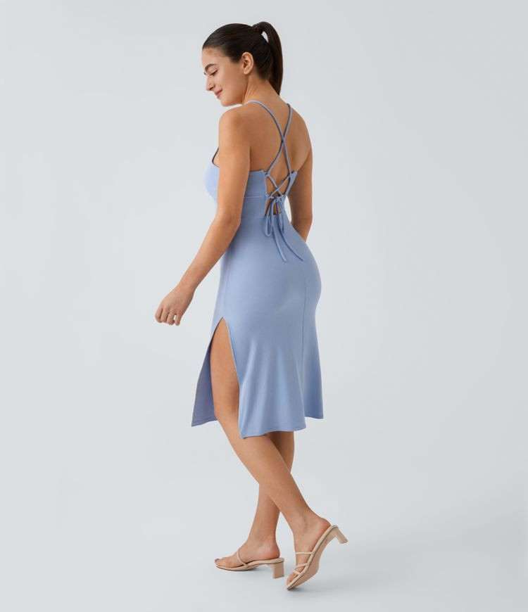 Women’s Everyday Split Strap Bodycon Midi Chill Party Dress-Sensational - Halara | HALARA