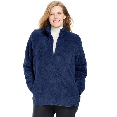 Woman Within Fluffy Fleece Jacket - 30/32, Evening Blue | Target
