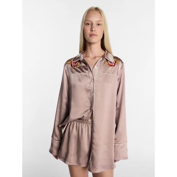 Kacey Lee Women's Satin Sleep Shirt with Long Sleeves, Size XS-XXL | Walmart (US)