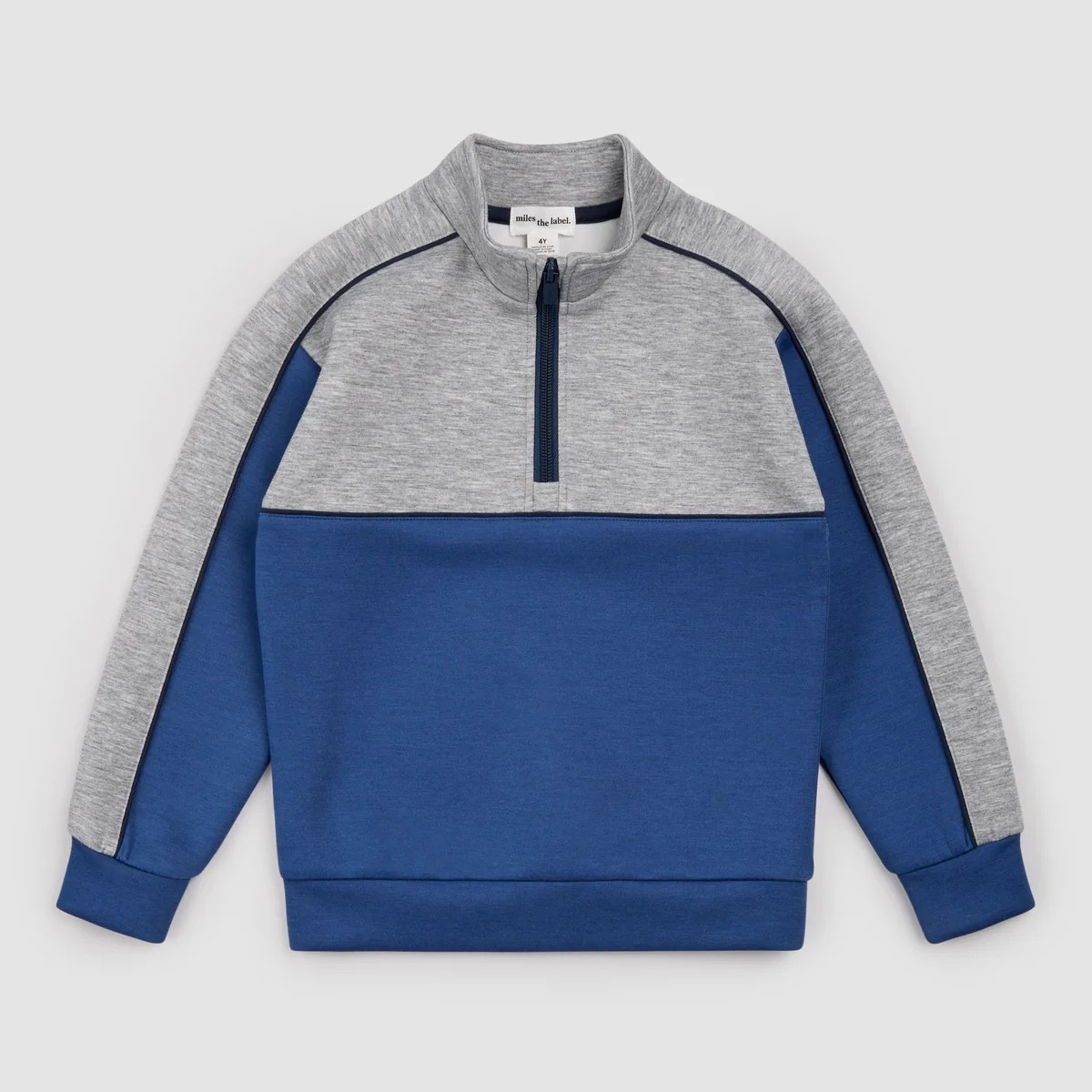Grey Mix and Blue Scuba Knit Half-Zip Pullover | Miles The Label
