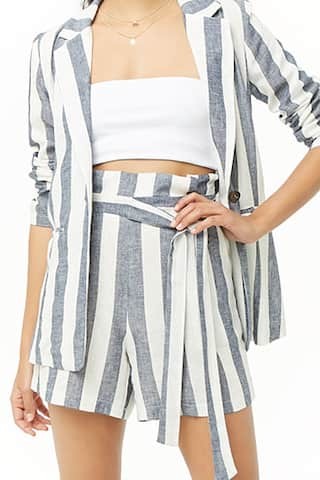 Striped Paperbag Linen-Blend Shorts | Forever 21 (US)