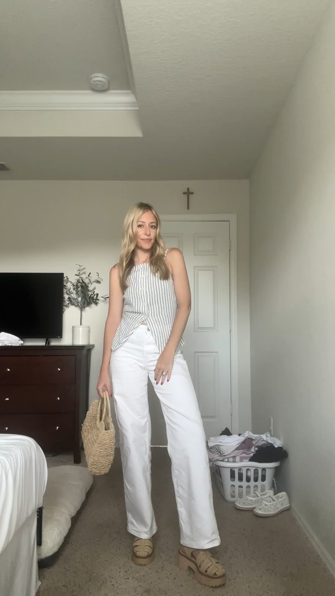 Easy summer outfit 🌞

Button front top
Vest
Striped top
Summer top
Target 
Old navy
White pants
White jeans
White wide leg pants
White wide leg jeans

#LTKStyleTip #LTKSeasonal #LTKFindsUnder50