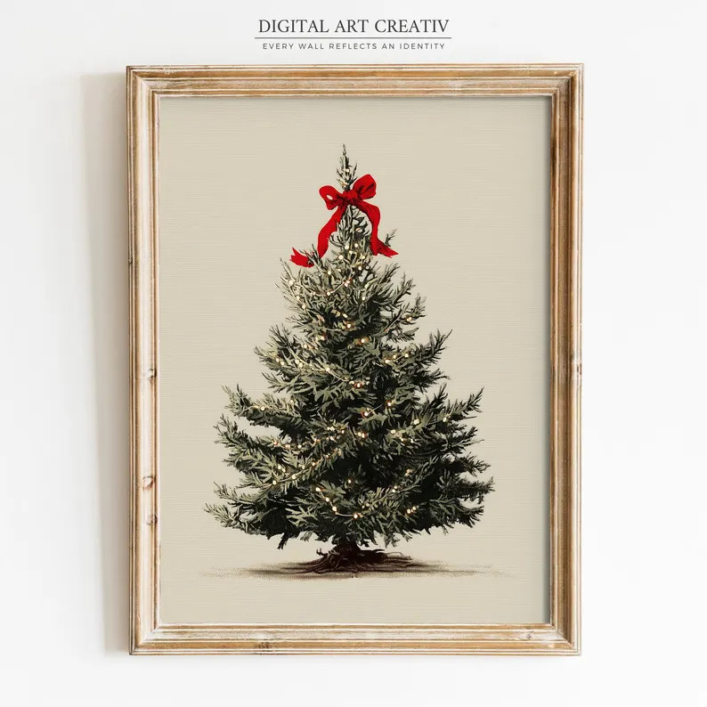 Vintage Christmas Tree Print | Holiday Wall Art | Christmas Decor Printable Art | Festive Vintage... | Etsy (US)