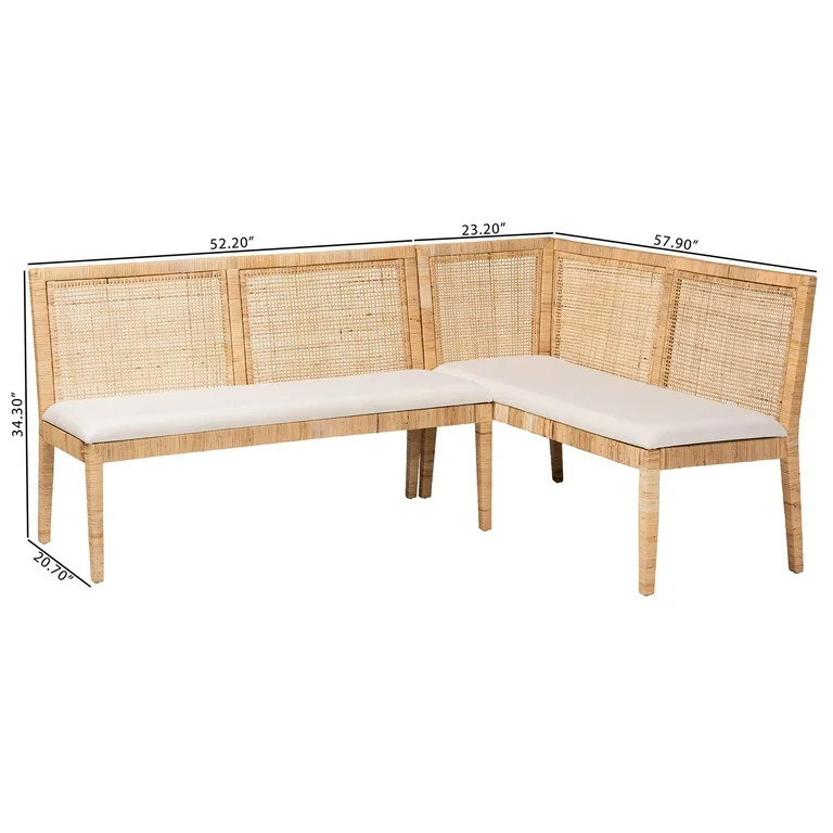 bali & pari Kalimantan Boho Dining Banquette Set, 2-Piece Set, Light Honey | Walmart (US)