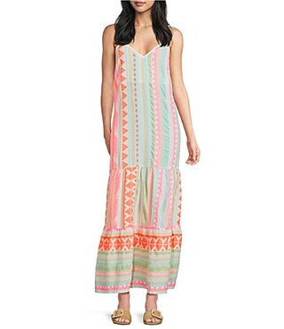 ELAN Woven V-Neck Spaghetti Strap A-Line Maxi Dress - XL | Dillard's