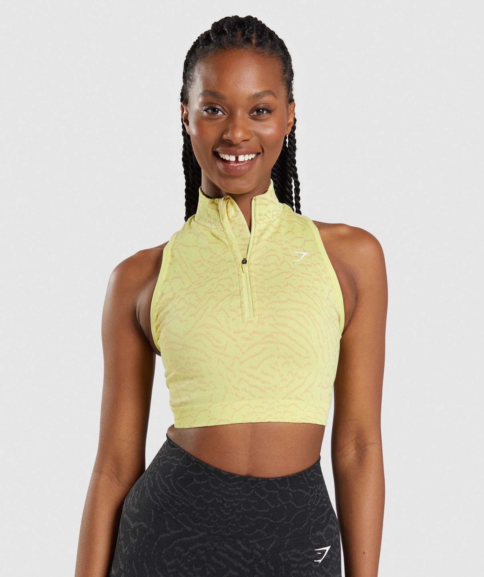 Gymshark Adapt Animal Seamless Crop 1/2 Zip - Firefly Yellow | Gymshark US